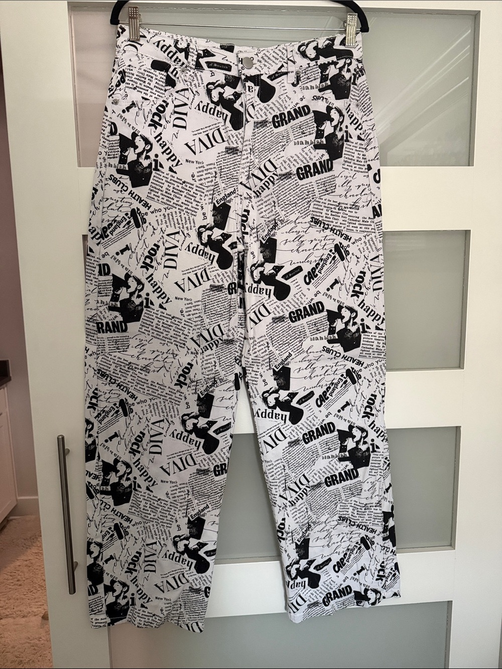 Diva Black & White Newspaper Print Boot Cut Pants